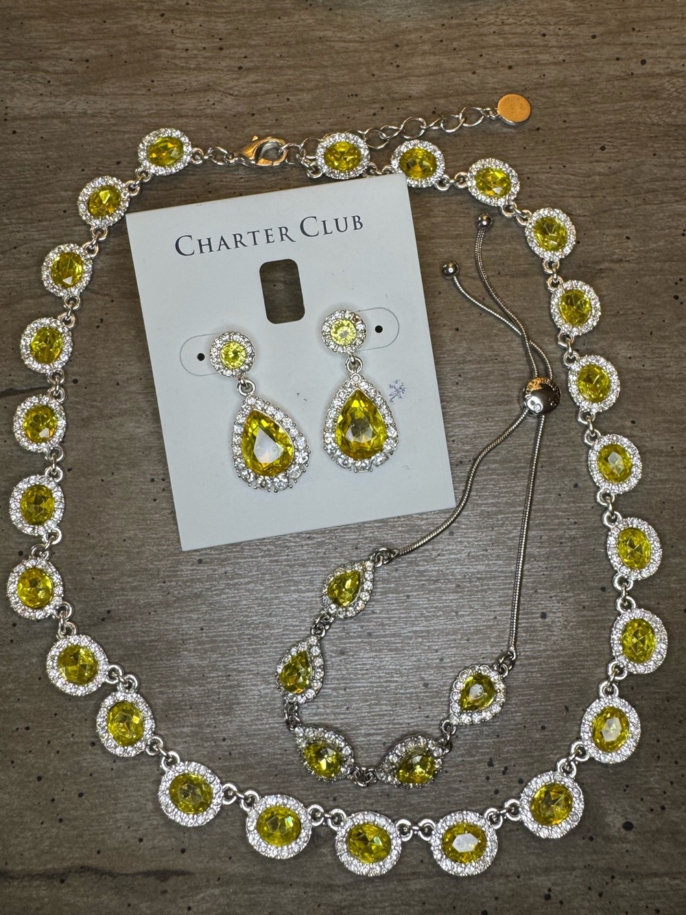 Charter Club Yellow and Silver-Tone Necklace, Bracelet, & Earring Set